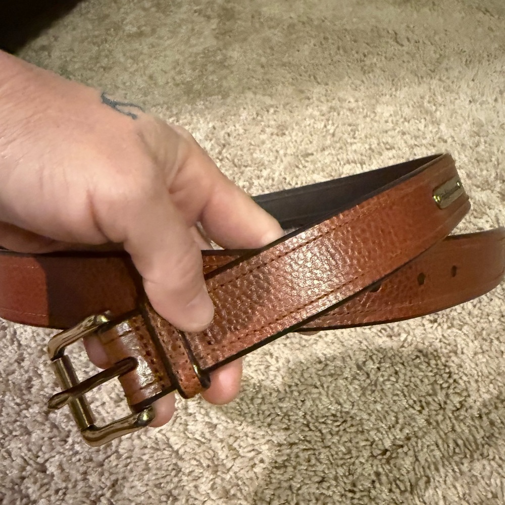 Brown Leather Belt with Gold Buckle